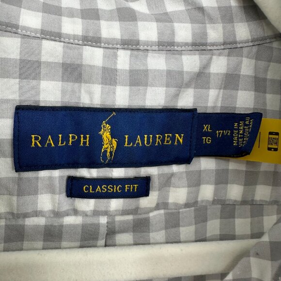 Ralph Lauren Gingham Plaid Button Down Dress Shirt Classic Fit Check Gray White - Picture 3 of 8